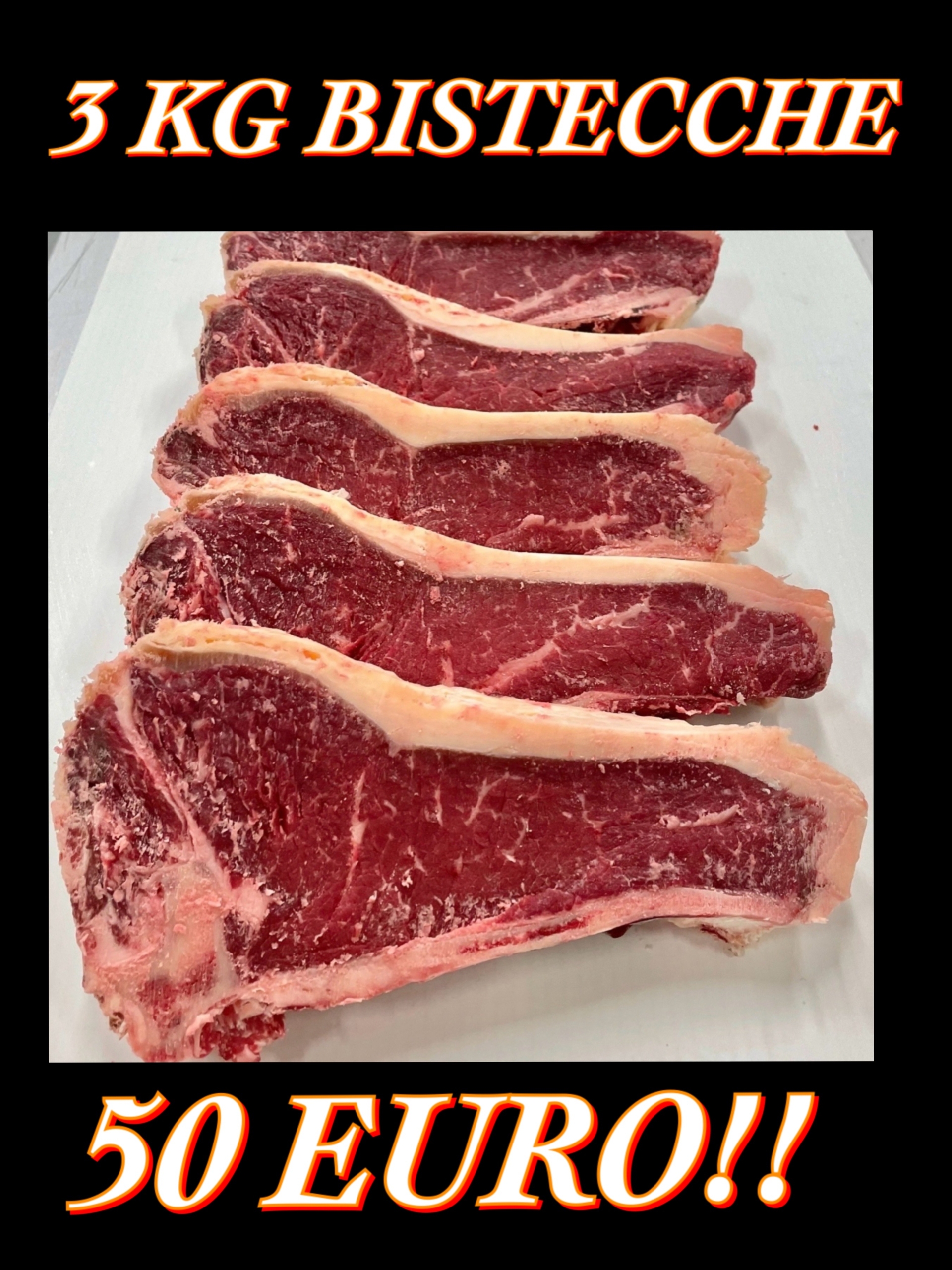 SUMMERHITS‼️3 Kg  Bistecche Con Osso Danesi 50€‼️6 pezzi da 500 grammi euro il kg 16,66